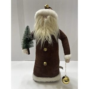 Christmas Modern Country Design Brown Santa Claus Plush Gold Bells 16"